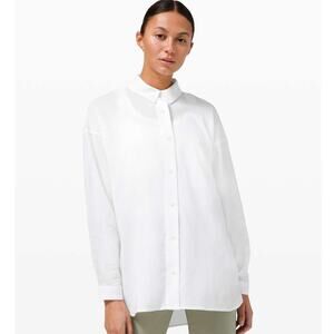 Lululemon All Days Shirt White Seersucker Plus Size 16 Maternity Oversized Loose